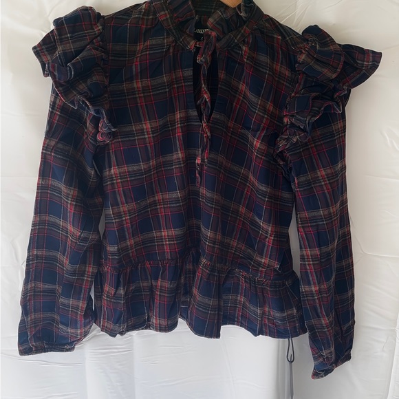 🔥NWT 🔥 Blank NYC Ruffle Detail Plaid Blouse Size S - Picture 3 of 6
